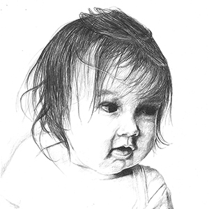 black and white pencil drawing of girl