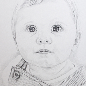 black and white pencil drawing of baby