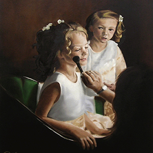oil painting of 2 bridesmaids